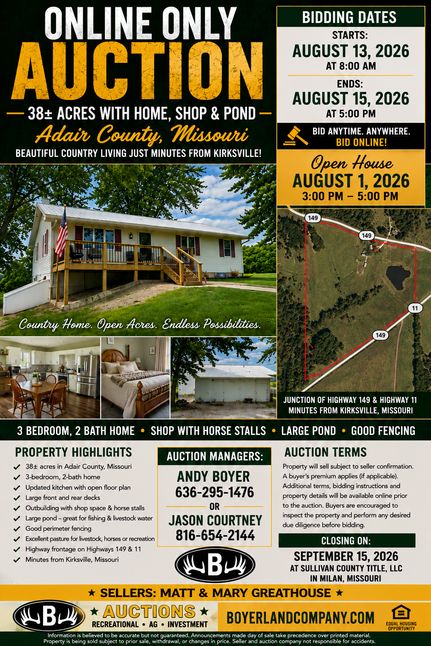Farm and Ranch for sale in Adair County, Missouri