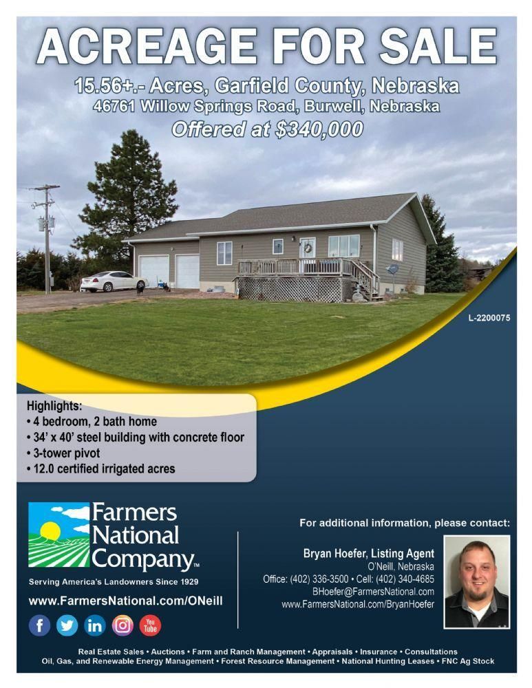 Burwell, Garfield County, NE Farms and Ranches for sale Property ID