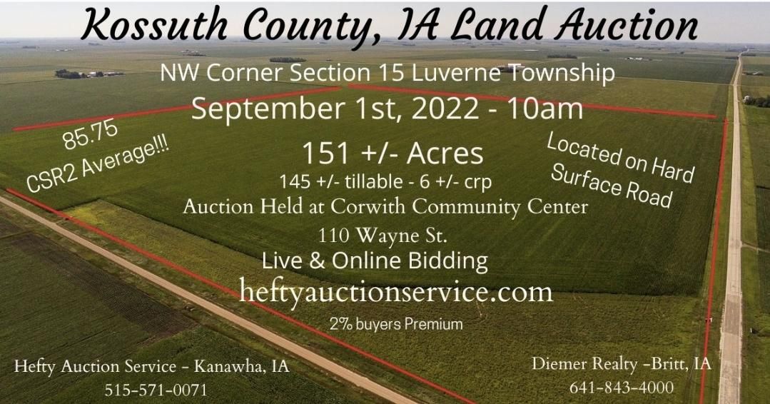 Lu Verne, Kossuth County, IA Farms and Ranches for auction Property ID