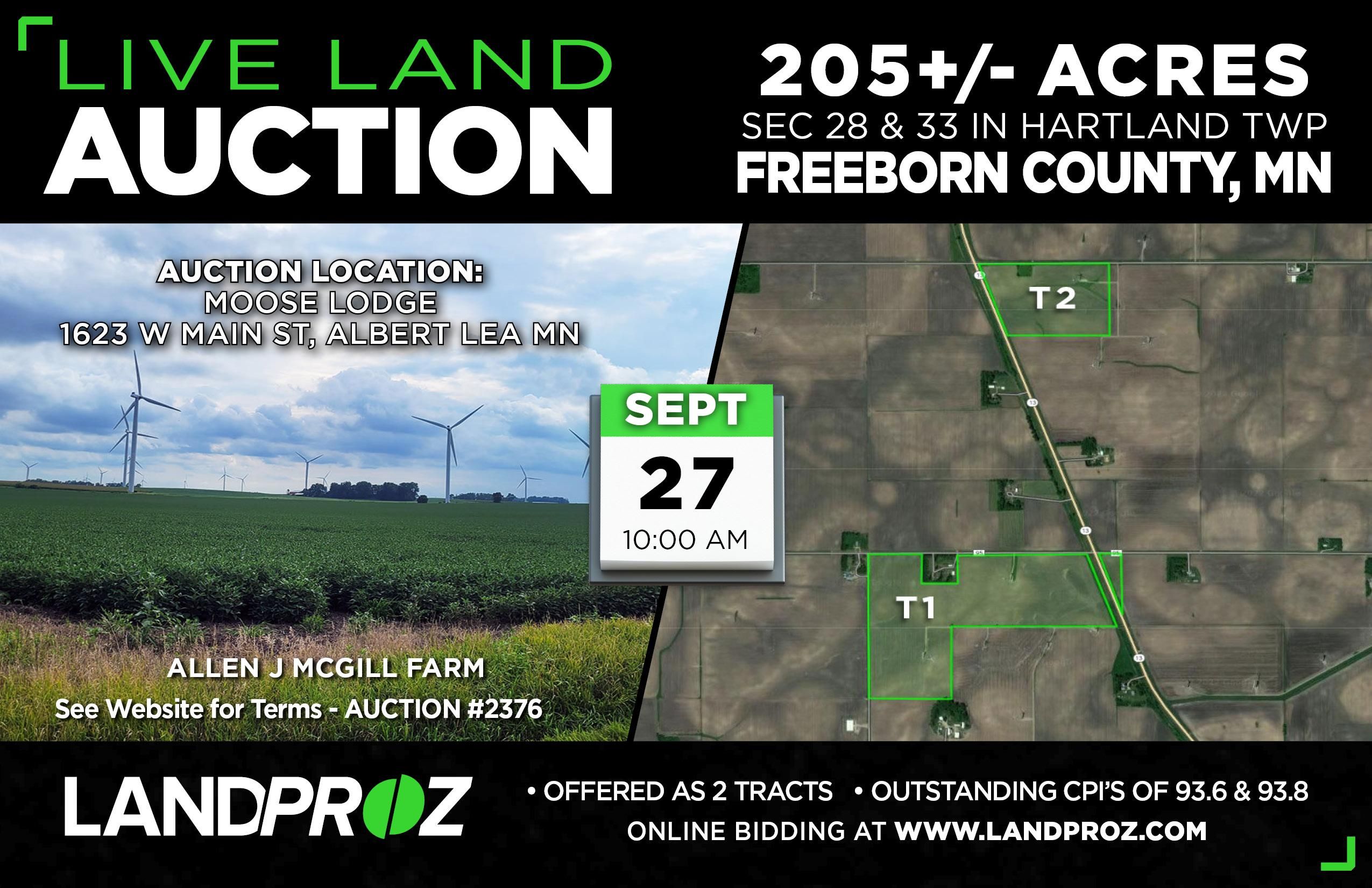Hartland, Freeborn County, MN Farms and Ranches for auction Property ID