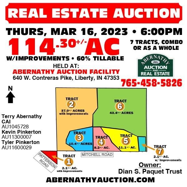 Liberty, Union County, IN Farms and Ranches, Hunting Property, House for auction Property ID